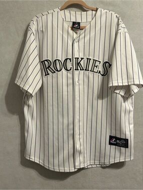 Majestic Colorado Rockies Pinstripe Jersey White MLB Button Front XL baseball